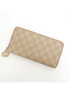 Gucci Zip Around Wallet GG Supreme Canvas Beige Pink